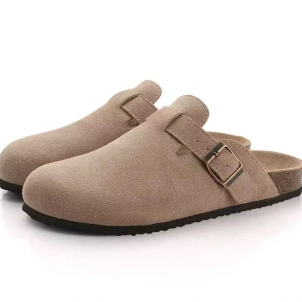 Meixiemeile Tan Suede Clogs 9
